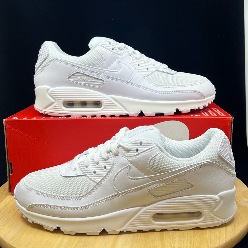 Nike Air Max 90 Triple White/White-Wolf Grey Men's Running Shoe CN8490-100 Sz 10